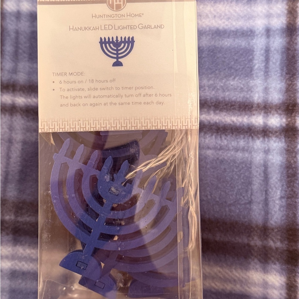 Huntington Home Blue LED Light up Menorah Garland NEW